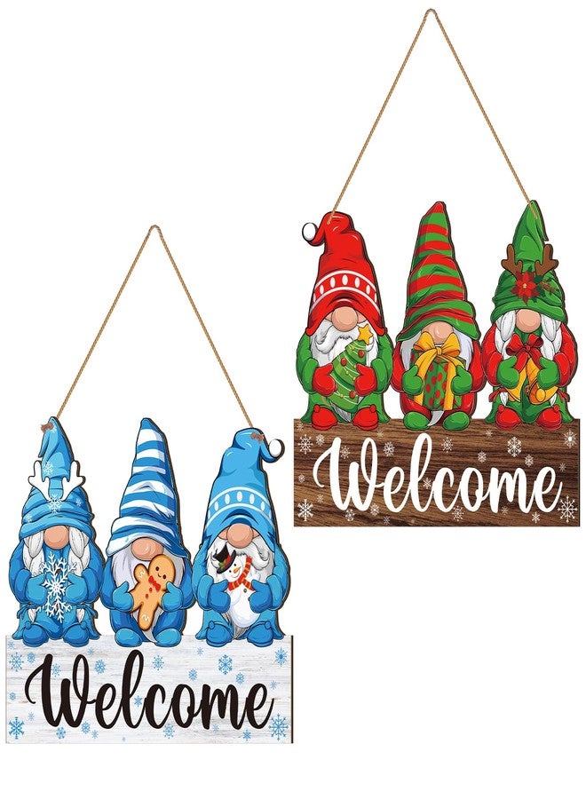 تشونفول لافتة ترحيبية شتوية رائعة للباب الأمامي، إكليل قزم، لافتة خشبية للشرفة، زينة باب مزدوجة الجوانب على شكل ندفة ثلج، رجل ثلج، رجل خبز الزنجبيل، زينة معلقة شتوية للعطلات الداخلية والخارجية للمنزل - Image 1