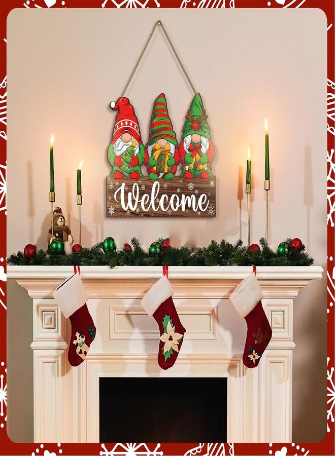 تشونفول لافتة ترحيبية شتوية رائعة للباب الأمامي، إكليل قزم، لافتة خشبية للشرفة، زينة باب مزدوجة الجوانب على شكل ندفة ثلج، رجل ثلج، رجل خبز الزنجبيل، زينة معلقة شتوية للعطلات الداخلية والخارجية للمنزل - Image 4