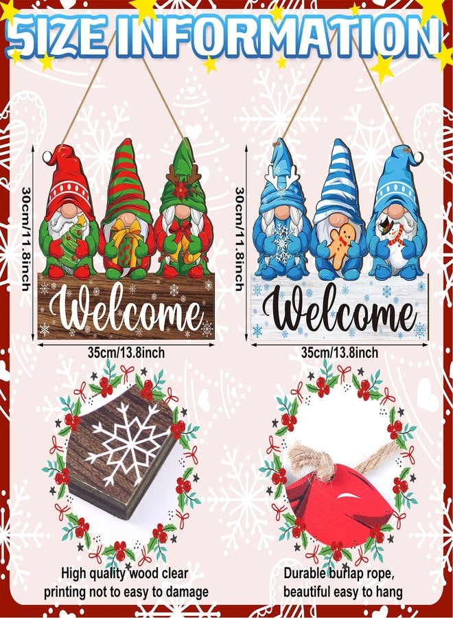 تشونفول لافتة ترحيبية شتوية رائعة للباب الأمامي، إكليل قزم، لافتة خشبية للشرفة، زينة باب مزدوجة الجوانب على شكل ندفة ثلج، رجل ثلج، رجل خبز الزنجبيل، زينة معلقة شتوية للعطلات الداخلية والخارجية للمنزل - Image 3