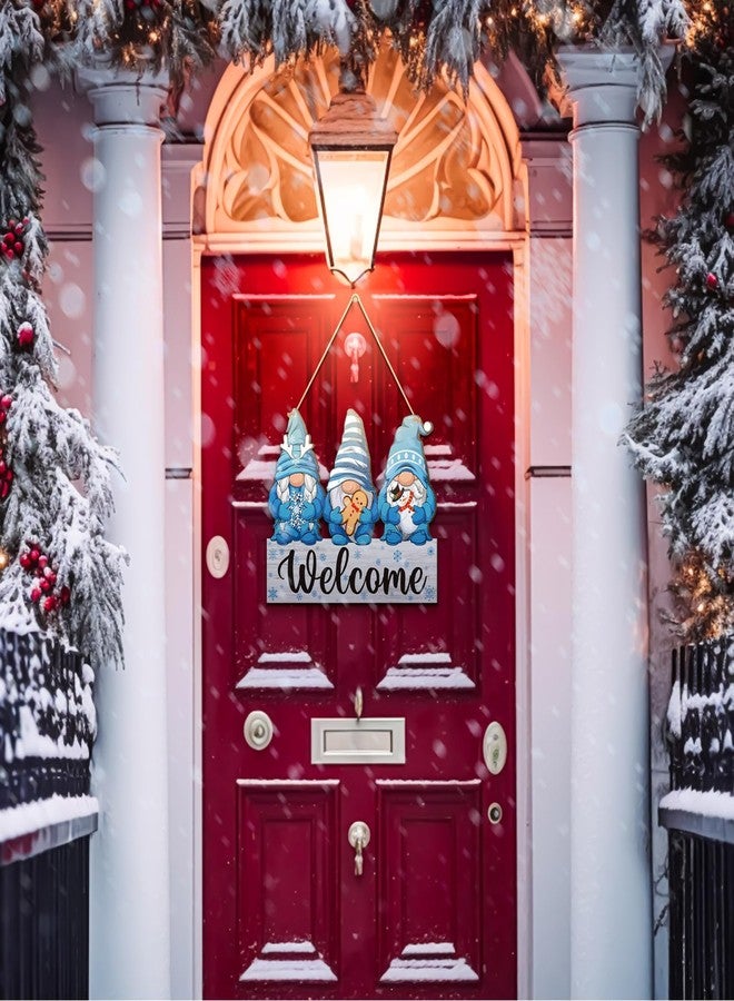 تشونفول لافتة ترحيبية شتوية رائعة للباب الأمامي، إكليل قزم، لافتة خشبية للشرفة، زينة باب مزدوجة الجوانب على شكل ندفة ثلج، رجل ثلج، رجل خبز الزنجبيل، زينة معلقة شتوية للعطلات الداخلية والخارجية للمنزل - Image 5