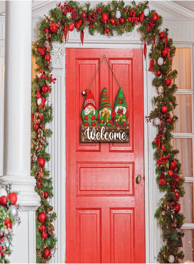 تشونفول لافتة ترحيبية شتوية رائعة للباب الأمامي، إكليل قزم، لافتة خشبية للشرفة، زينة باب مزدوجة الجوانب على شكل ندفة ثلج، رجل ثلج، رجل خبز الزنجبيل، زينة معلقة شتوية للعطلات الداخلية والخارجية للمنزل - Image 2