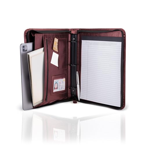 Travigo 3-Ring Portfolio Binder with Zipper | 1.25" Faux Leather Padfolio Binder for Women & Men | Professional Business Portfolio Folder with Writing Pad, Gusseted File Pocket, ID Window (Burgundy) - Image 5