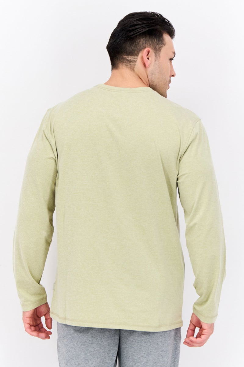 Beause Men Crew Neck Long Sleeves Heather T-Shirt, Sage Green - Image 3