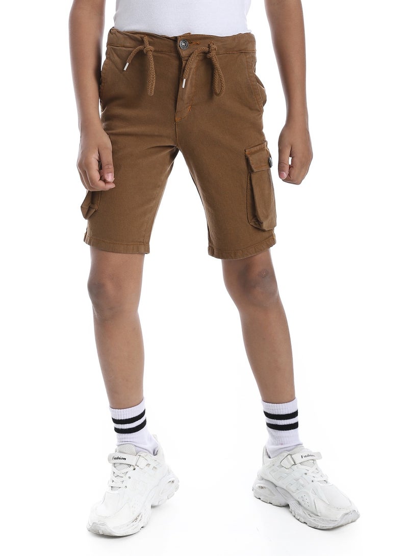 Andora Double Closure Gabardine Boys Cargo Shorts _ Dark Camel - Image 1