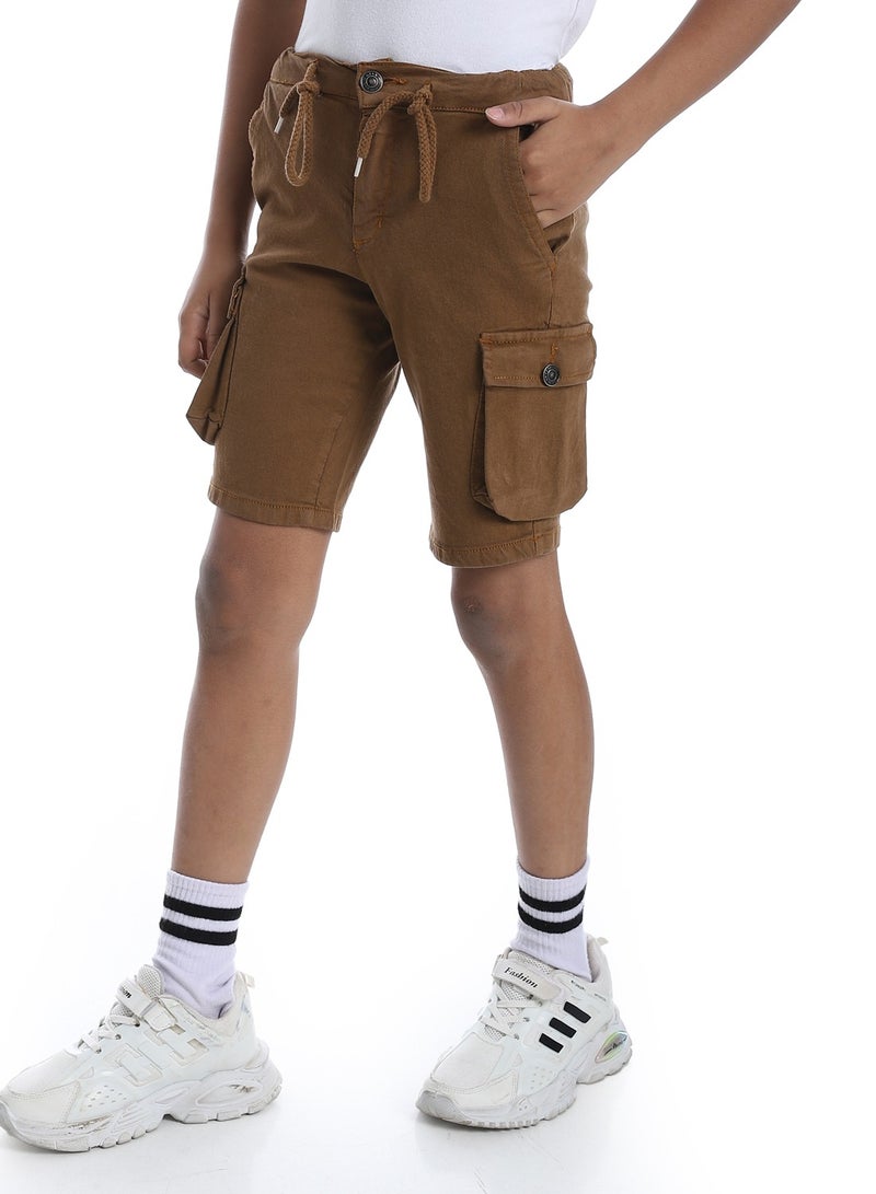 Andora Double Closure Gabardine Boys Cargo Shorts _ Dark Camel - Image 2