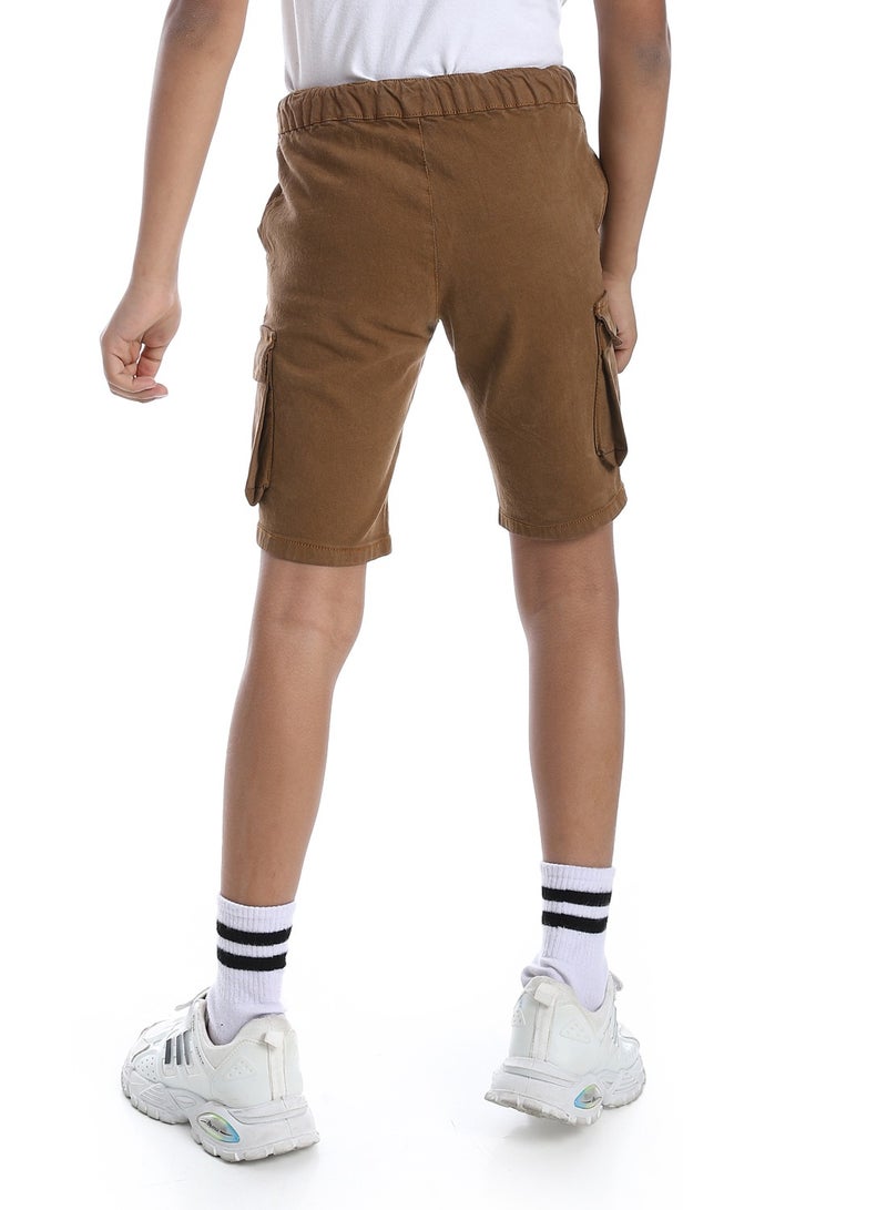 Andora Double Closure Gabardine Boys Cargo Shorts _ Dark Camel - Image 3