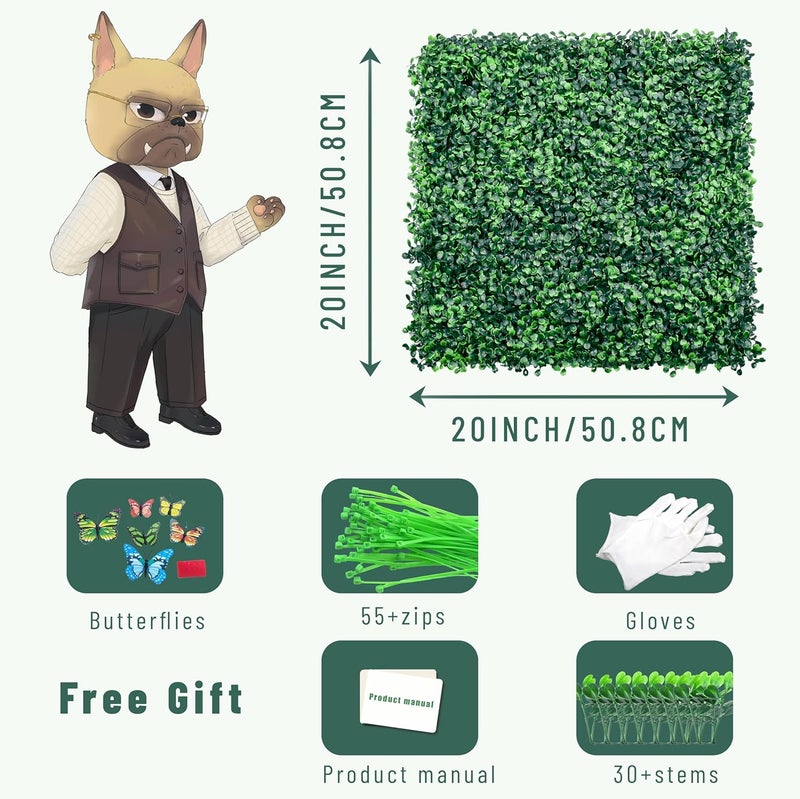 Decwin 12 Pieces 20” X 20” (33.3 Sq.Ft) Artificial Hedge Boxwood Panels UV Protected Boxwood Hedge Grass Wall Green Greenery Plant Mats Backdrop Panels for Indoor Garden Backyard Fence - Image 2