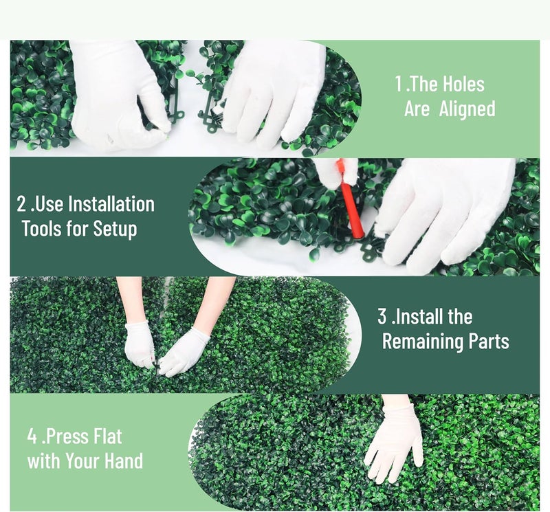 Decwin 12 Pieces 20” X 20” (33.3 Sq.Ft) Artificial Hedge Boxwood Panels UV Protected Boxwood Hedge Grass Wall Green Greenery Plant Mats Backdrop Panels for Indoor Garden Backyard Fence - Image 5