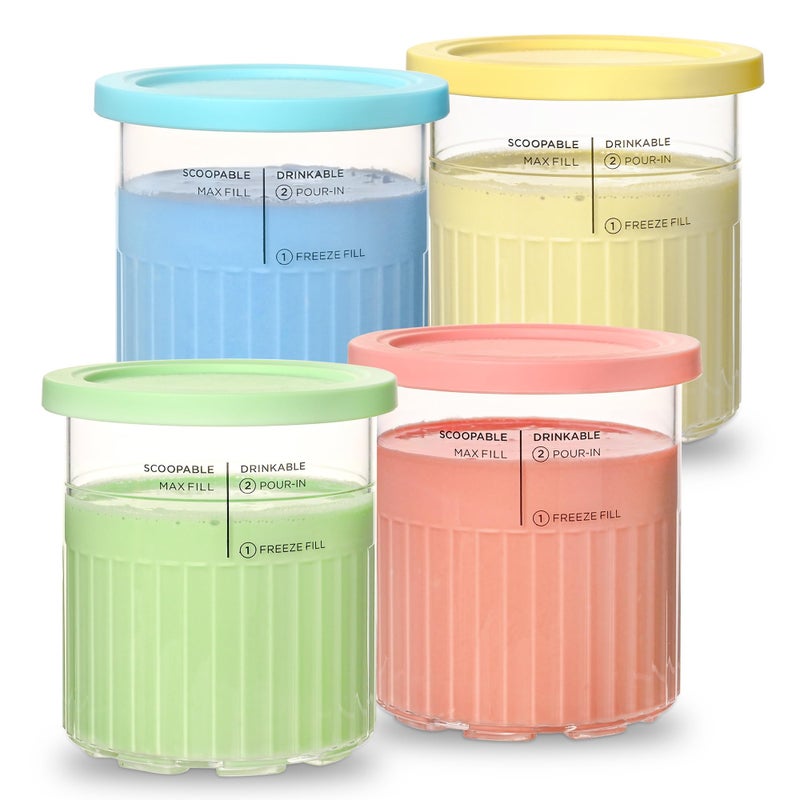 متوافق مع حاويات Ninja Creami Deluxe Pint Container Fit ل CN501CO NC501 NC500 11 بوصة 1 24 أوقية XL Creami Deluxe Ice Cream Makers 4؟ حزمة الغذاء المطبخ أكواب كريمي الأطباق غسالة صحون آمنة BPA؟ خال