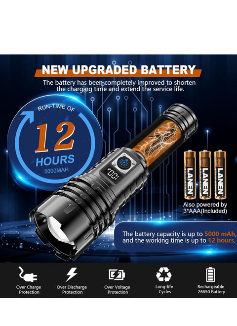 Shadowhawk Flashlight Rechargeable Torch Light, 20000 Lumens Flash Light Led flashlights Tactical, XHM77.2 Led Torch Light High Power, USB Handheld Powerful...