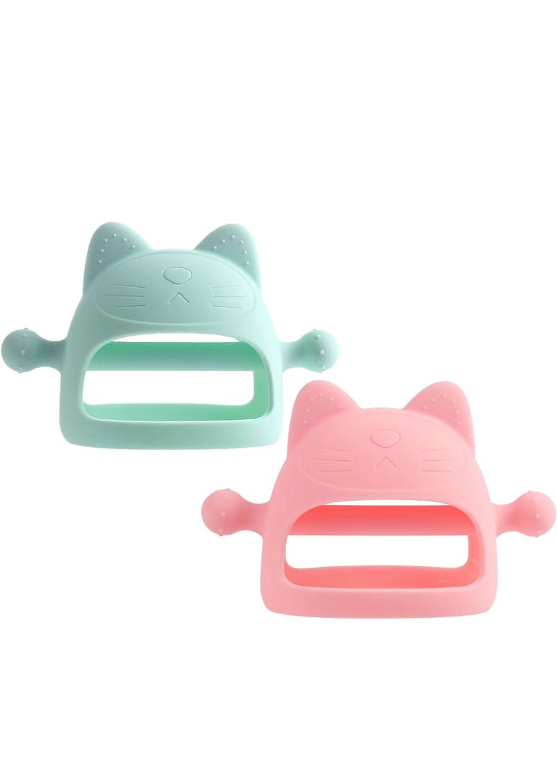2 Pcs Silicone Baby Teether Toy BPA Free Anti-Drop Silicone Mitten Teething Toy for Soothing Sore Gums Baby Chew Toys for Sucking Needs Olive  - Image 1
