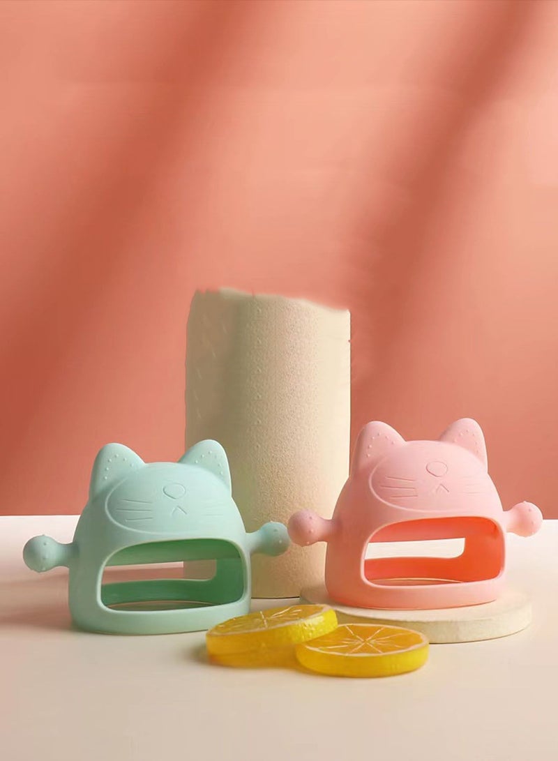 2 Pcs Silicone Baby Teether Toy BPA Free Anti-Drop Silicone Mitten Teething Toy for Soothing Sore Gums Baby Chew Toys for Sucking Needs Olive  - Image 2