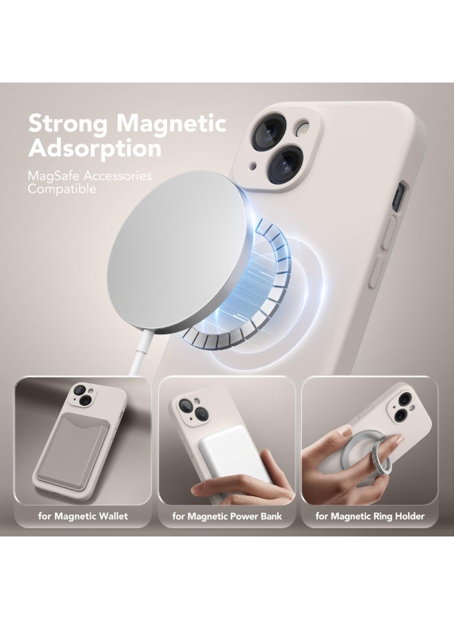 SUYDANBOX Magnetic for iPhone 15 Case, Compatible with MagSafe, [Screen Protector + Full Camera Protection], Silicone Shockproof Anti-Scratch Protective Phone Case for iPhone 15 6.1", Off White - Image 2