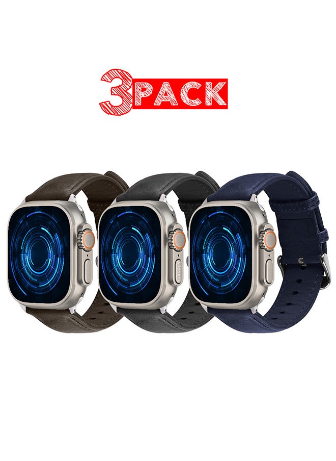 CATANES - 3 Pack For Apple Watch Band 49mm/45mm/44mm Leather Band Buckle Strap Wristband Compatible with Apple watch series Ultra2/Ultra/8/7/SE/5/4/3/2/1 - Image 1