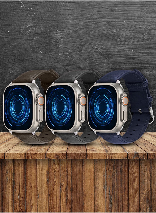 CATANES - 3 Pack For Apple Watch Band 49mm/45mm/44mm Leather Band Buckle Strap Wristband Compatible with Apple watch series Ultra2/Ultra/8/7/SE/5/4/3/2/1 - Image 1