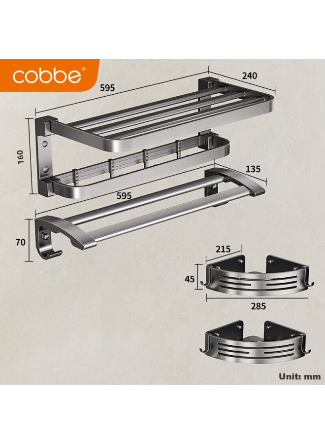 Cobbe Space Aluminum Towel Rack, Bathroom Wall-mounted, No Drilling Required, Toilet Storage Shelf, Bathroom Washroom Towel Rack Set - Image 3