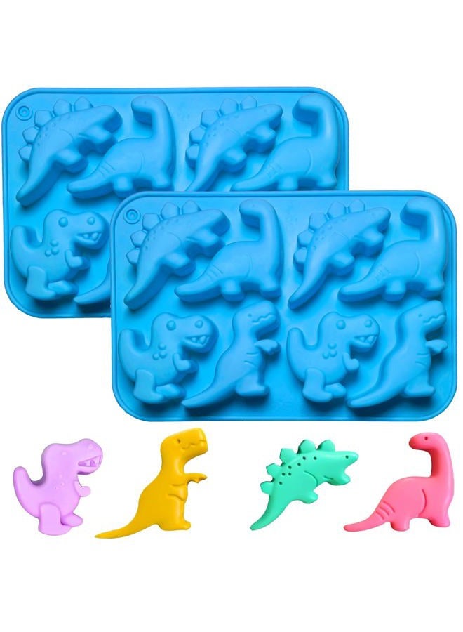 Ahorasky Dinosaur Silicone Gummy Candy Molds - 2Pcs 8-Cavity Soap Dinosaur Molds Shaped with T-rex, Stegosaurus, Triceratops, Brontosaurus, Non-stick and Bpa Free for Chocolate, Soaps, Crayons, Ice Cubes - Image 1
