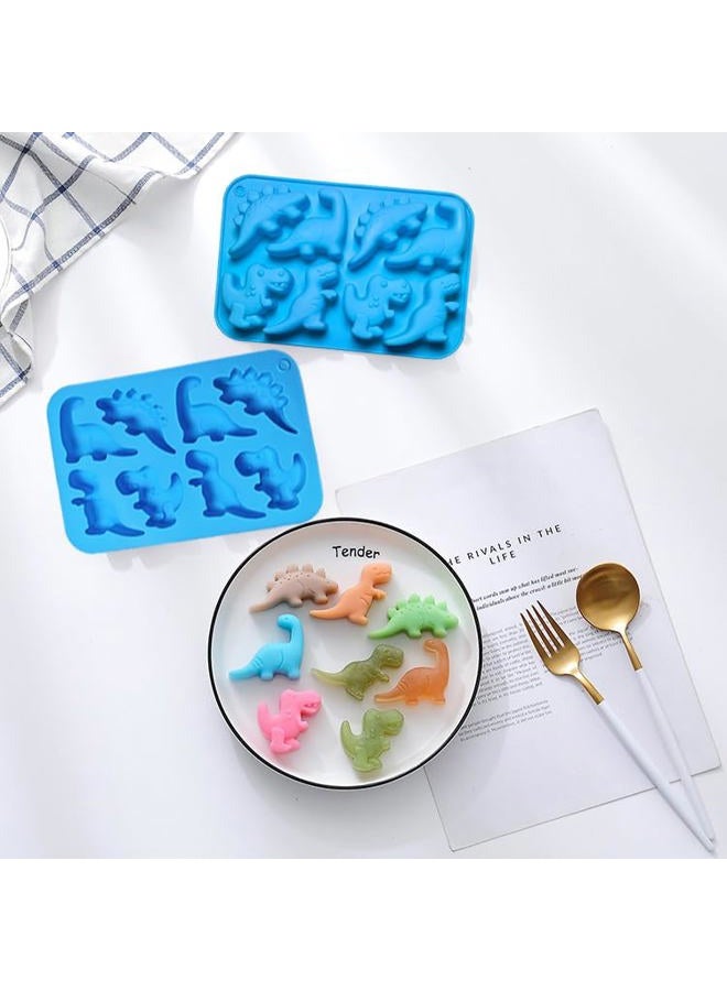 Ahorasky Dinosaur Silicone Gummy Candy Molds - 2Pcs 8-Cavity Soap Dinosaur Molds Shaped with T-rex, Stegosaurus, Triceratops, Brontosaurus, Non-stick and Bpa Free for Chocolate, Soaps, Crayons, Ice Cubes - Image 3