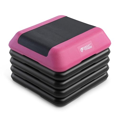 Marcy Circuit Fitness by Marcy 16 x 16 inches Adjustable Height Aerobic Step Platform with 4 Risers NonSlip Rubber Surface Home Exercise Fitness Training American Pink STEPPINK014R - Image 1