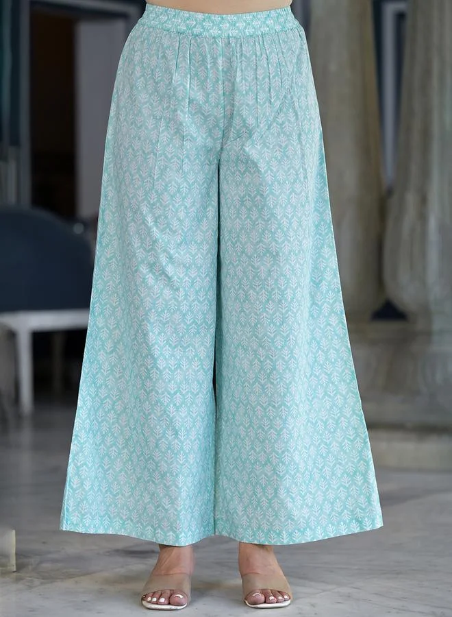 Vishudh Vishudh Women Blue Printed Cotton Kurta & Palazzo Set