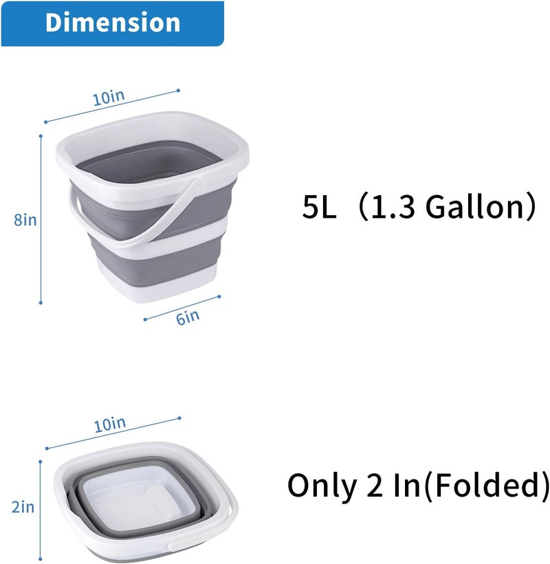 Craftend عبوة من 2 دلو سعة 5 لتر (1.3 جالون) دلو تنظيف منزلي صغير، دلو بلاستيكي محمول للاستخدام الخارجي، حوض غسيل السيارات، قابل للطي للتخييم والشاطئ - Image 2