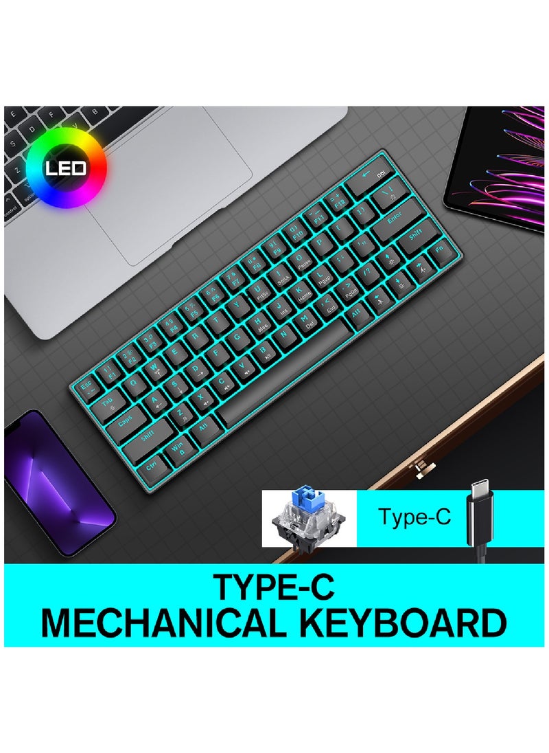 T-WOLF - 63 Keys Wired Mechanical Gaming Keyboard Rgb Backlit Ultra Compact Mini Keyboard Waterproof Mini Compact 63 Keys Keyboard For PC Mac Gamer Typist Travel Easy Black - Image 1