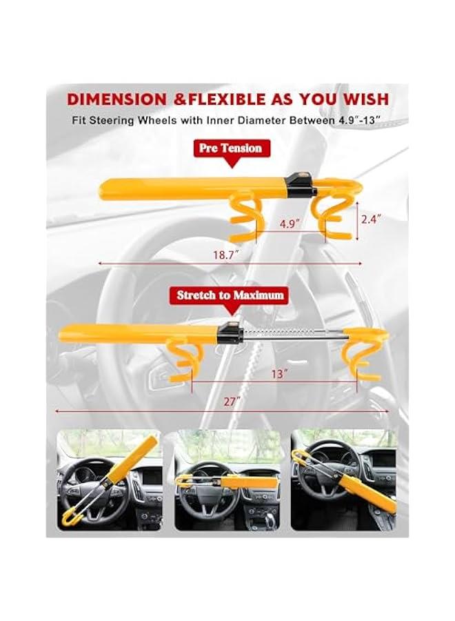 Steering Wheel Lock - Heavy Duty Antitheft Device and Car Security Lock with Adjustable Locking and 2 Keys - Great Vehicle and Truck Deterrent (Yellow) - Image 2
