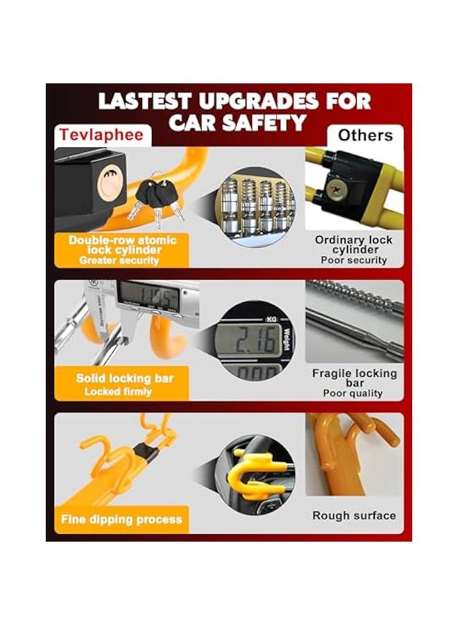 Steering Wheel Lock - Heavy Duty Antitheft Device and Car Security Lock with Adjustable Locking and 2 Keys - Great Vehicle and Truck Deterrent (Yellow) - Image 3