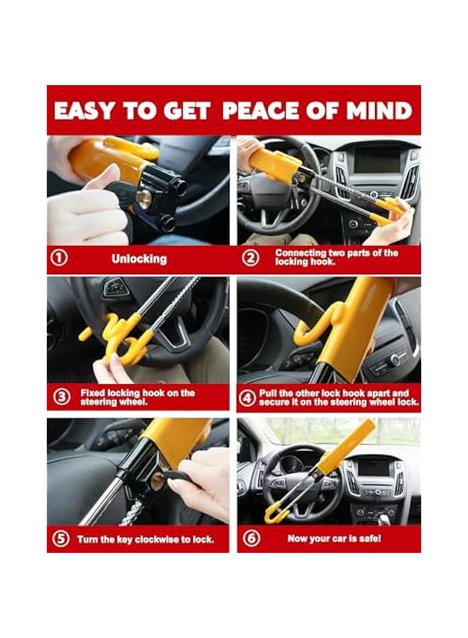 Steering Wheel Lock - Heavy Duty Antitheft Device and Car Security Lock with Adjustable Locking and 2 Keys - Great Vehicle and Truck Deterrent (Yellow) - Image 4