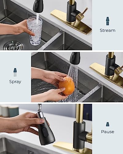 FORIOUS Kitchen Faucets with Pull Down Sprayer, High Arc Single Handle Classic Stainless Steel Sink Faucet 1 or 3 Hole, Suitable for Farmhouse Camper Laundry Rv Bar, Black Gold - Image 3