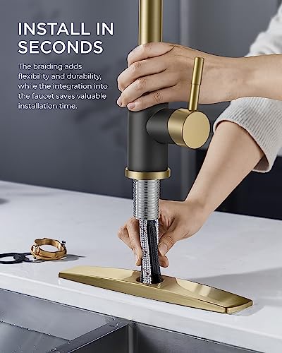 FORIOUS Kitchen Faucets with Pull Down Sprayer, High Arc Single Handle Classic Stainless Steel Sink Faucet 1 or 3 Hole, Suitable for Farmhouse Camper Laundry Rv Bar, Black Gold - Image 4