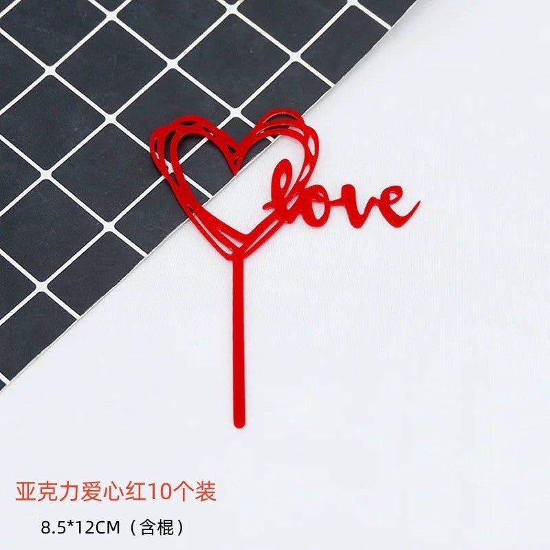 Acrylic Happy Birthday Cake Topper Creative Decor Red love acrylic 10 Pack Red love acrylic 10 Pack