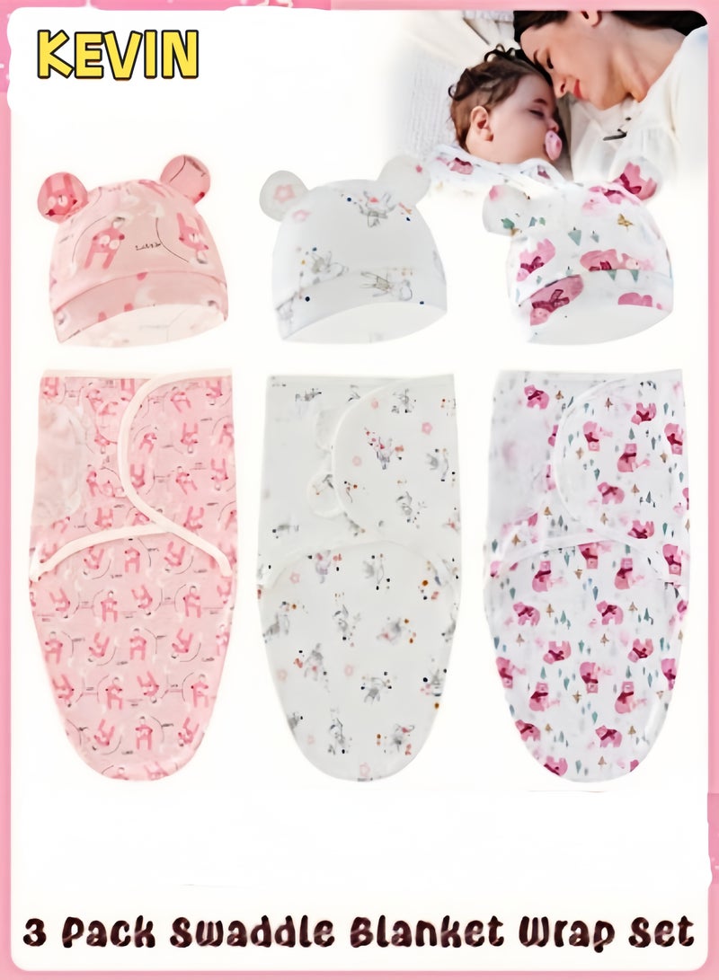كيفن بطانية قماط للأطفال حديثي الولادة حتى 6 أشهر من مجموعة من 3 قطع أساسية للأطفال حديثي الولادة البنات والأولاد، كيس نوم قابل للتعديل من القطن 100%، بطانيات تقميط فائقة - Image 1