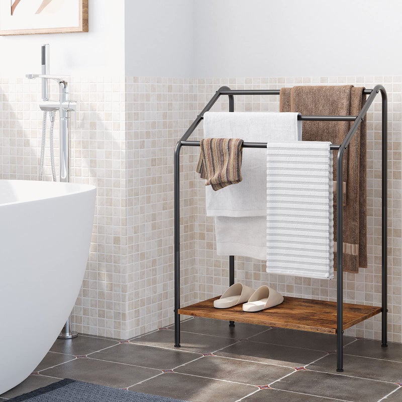 HOOBRO Towel Rail, Drying Rail, Towel Rail on Stand, with 3 Bars and Board, Small Space, Stable, for Bathroom, Blankets, Newspapers EBF63LB01 - Image 3