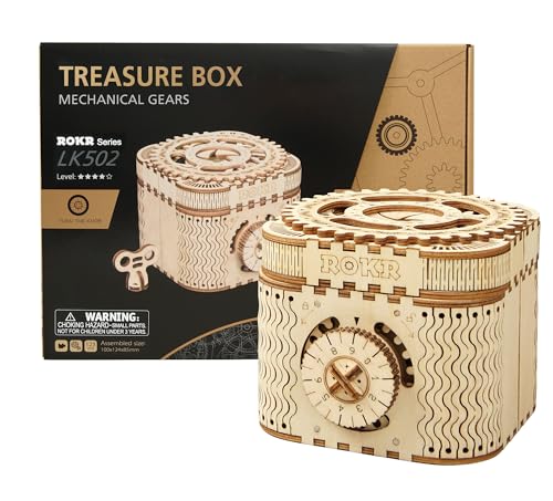 ROKR 3D Assembly Wooden Puzzle DIY Crafts Kit Fun Creative DIY Toy Treasure Box Brain Teaser Mechanical Engineering Model Building Kits Educational Toy Birthday Gift for Adults and Kids Age 14+ - Image 1