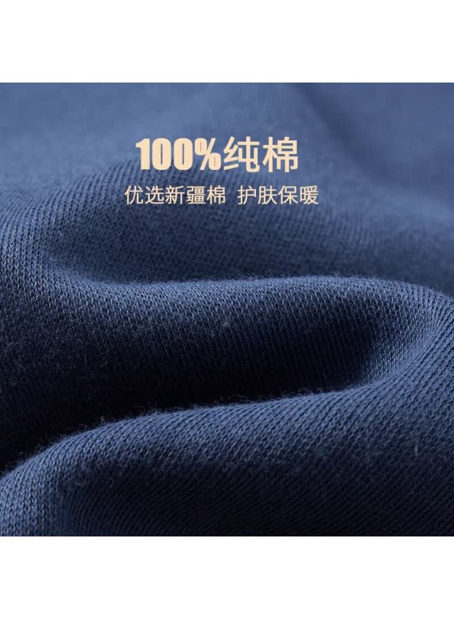 Bejirog Men's Middle-aged And Elderly Autumn Cotton Thermal Underwear Set Base Layer Warm Thin Cotton Sweater Dark Blue Set 3XL