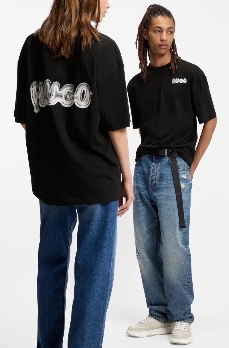 HUGO All-gender cotton-jersey T-shirt with logo prints
