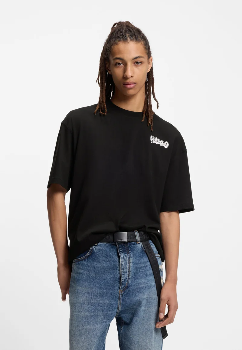 هوجو تيشيرت قطني مطبوع بشعار لجميع الأجناس