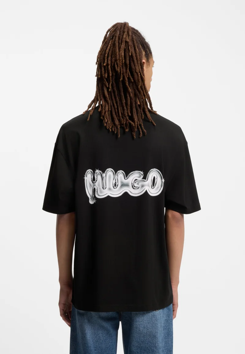 هوجو تيشيرت قطني مطبوع بشعار لجميع الأجناس