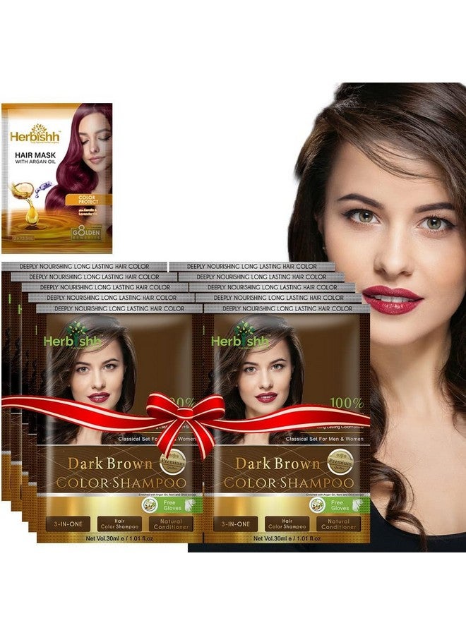Herbishh Natural Hair Color Shampoo For Gray Hair - Argan Hair Mask, Travel Size, Long-Lasting Color, Ammonia-Free, 10 Pack + 1 Pack (Dark Brown) - Image 1