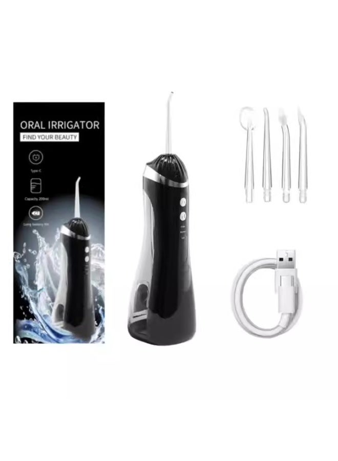 Generic Water Dental Flosser for Teeth Cleaning, Dental Oral Irrigator with 3 Modes, 4 Jet Nozzles, 1 Toothbrush Head, IPX7 Waterproof, Water Flosser For Teeth Cordless Portable Oral Irrigator Flosser, 200ML Water Tank, Black  - Image 1