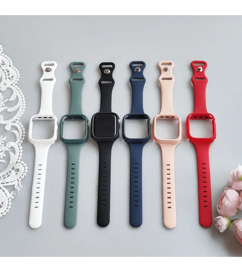 Set Of 2 Soft Thin Watch Bands And Cases For Apple Watch Series 11 10 9 8 7 6 5 SE 3 Featuring A Hollow Out Case With A Silicone Sport Strap Compatible With Sizes 46mm 45mm 44mm 42mm 41mm And 40mm Red - Image 1
