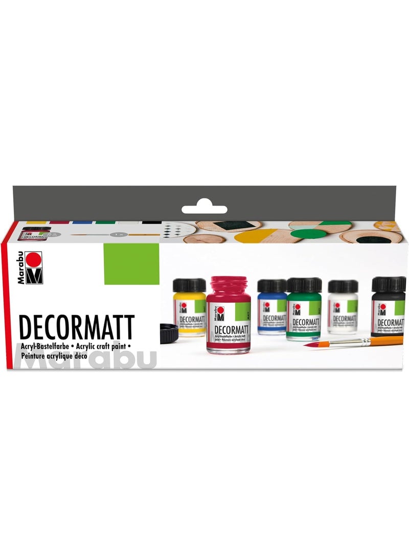 Marabu Decormatt Acrylic Craft Paints Starter Set Multi-Coloured 6 X 15 ML - Image 1