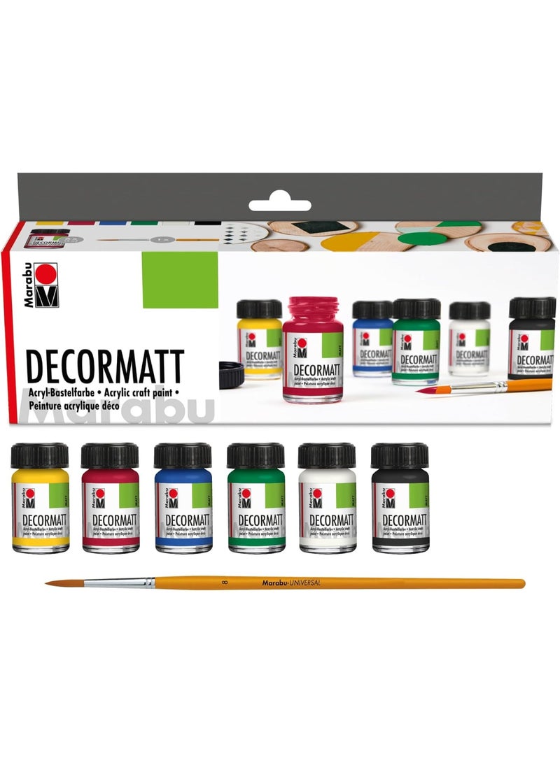Marabu Decormatt Acrylic Craft Paints Starter Set Multi-Coloured 6 X 15 ML - Image 2
