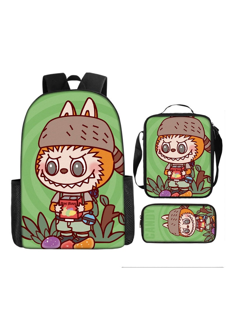 Labubu Children Schoolbag Backpack Teen Student School Book bag with Lunch Box Pen Case 3 in 1 for boys girls - Image 1