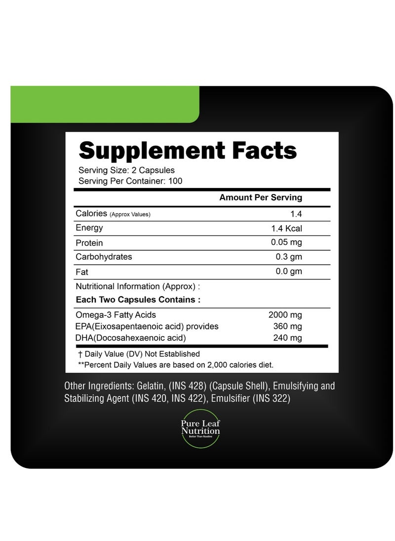 Pure leaf Nutrition Omega 3 2000mg Double Strength 100 Softgels  - Image 2