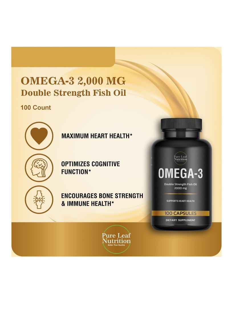 Pure leaf Nutrition Omega 3 2000mg Double Strength 100 Softgels  - Image 3