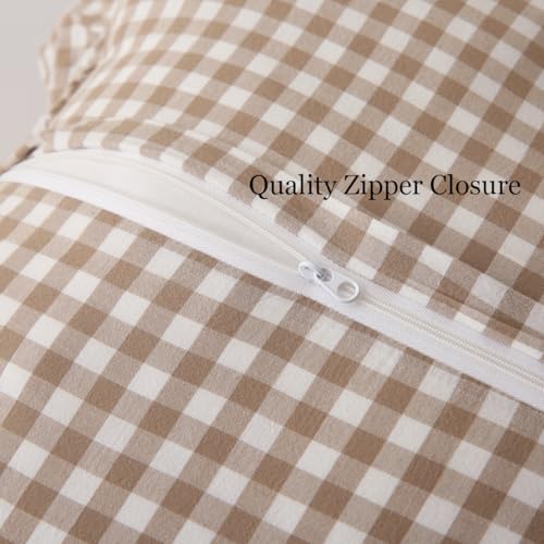Silnuo 2 Pack Taupe/White Plaid Ruffle Throw Pillow Covers Farmhouse Checkered Chic Washed Cotton Pillowcases Gingham Pillow Shams for Bed, Sofa, Living Room-20"x20" - Image 4