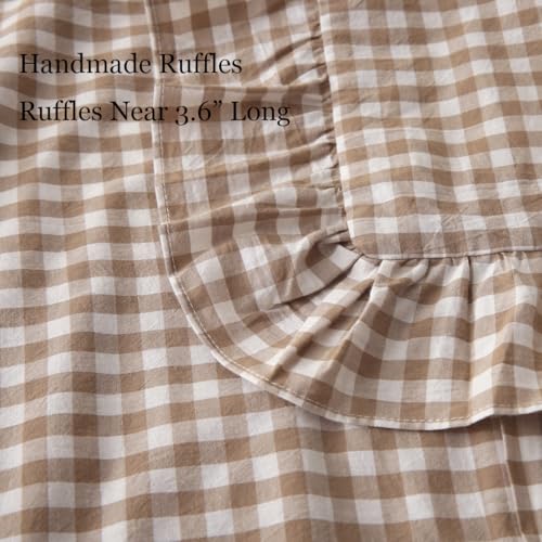 Silnuo 2 Pack Taupe/White Plaid Ruffle Throw Pillow Covers Farmhouse Checkered Chic Washed Cotton Pillowcases Gingham Pillow Shams for Bed, Sofa, Living Room-20"x20" - Image 5