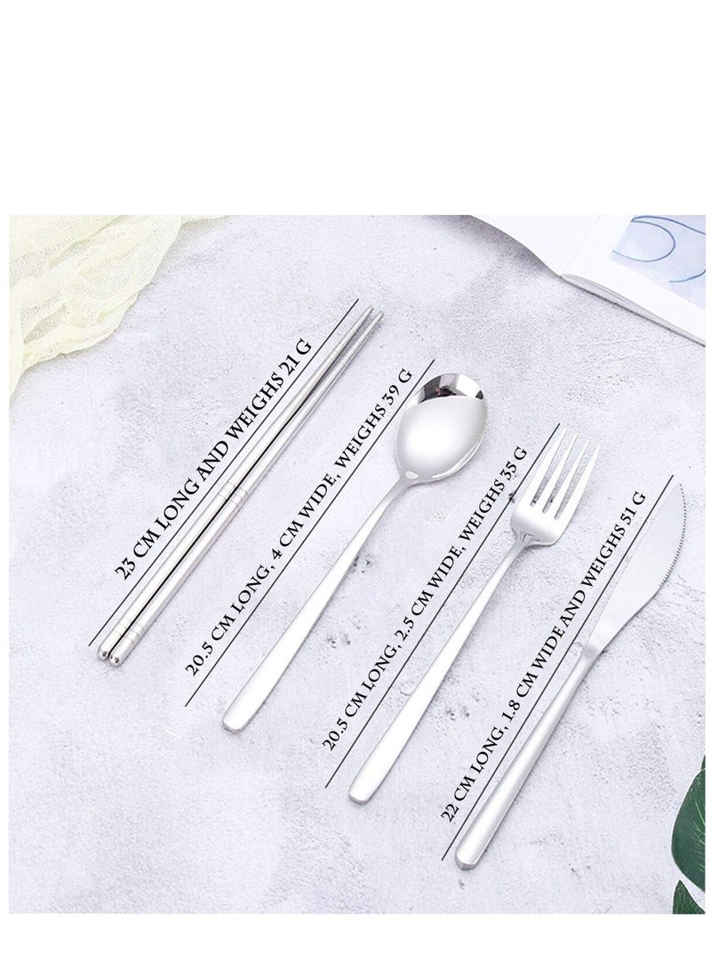 SYOSI Portable Travel Utensils, Reusable Cutlery Camping Utensil Set with Case Including Stainless Steel Knife Fork Spoon Chopsticks Cleaning Brush Straws 8pcs - Image 3